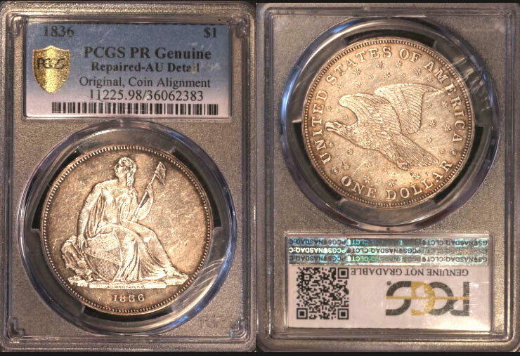 1836 $1 Pcgs Rare Pr Genuine-repaired Au Detail Gobrecht Dollar