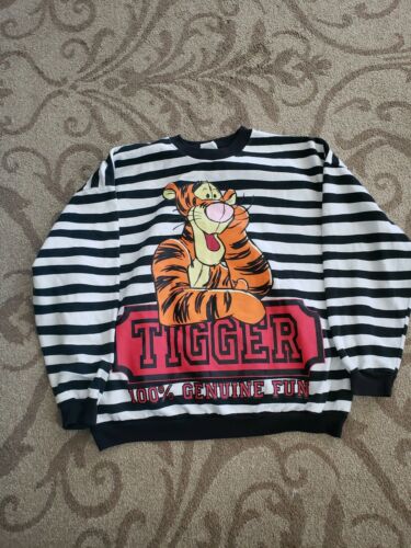 Disney Tigger Stripped Crewneck Sweater Size Large/xl Black/white
