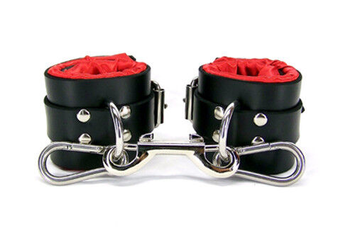 Red Satin Lined Leather Wrist Bondage Cuffs By Axovus