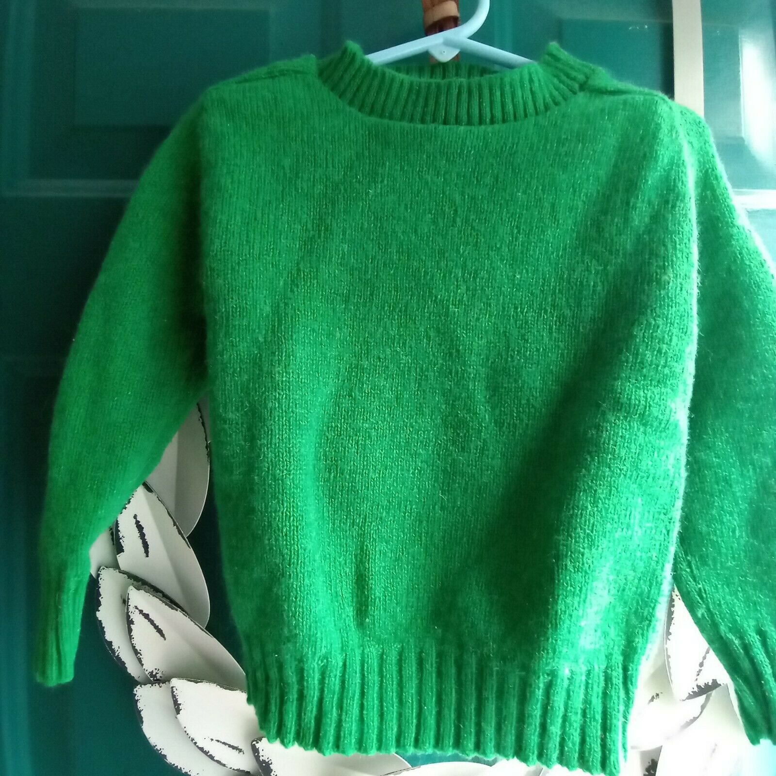 Children's Wool Sweater. Size 4. Made In U.s.a.  Kelly Green Shetland Wool