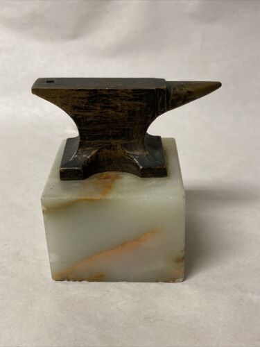 Vtg Or Antique Miniature Cast Brass Or Bronze Anvil On Onyx Base Jewelry Repair