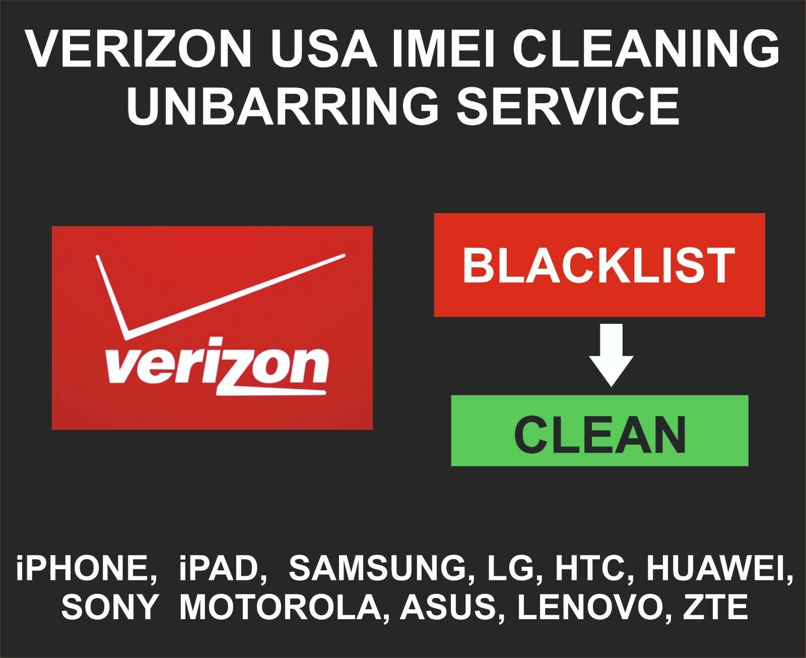 Verizon Usa Imei Cleaning Service, Iphone, Samsung, Lg, Alcatel, Sony, Zte