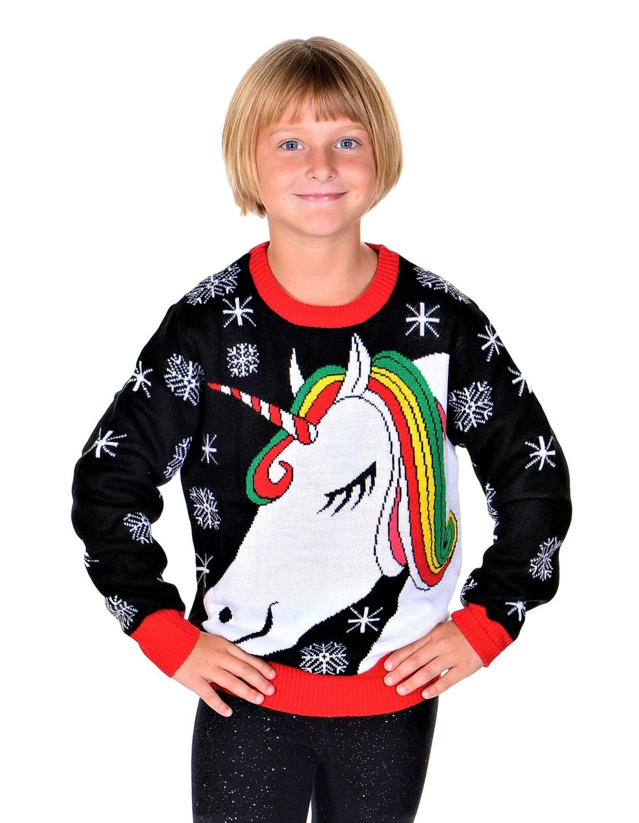 Socal Look Girls Ugly Christmas Sweater Unicorn Pullover Black