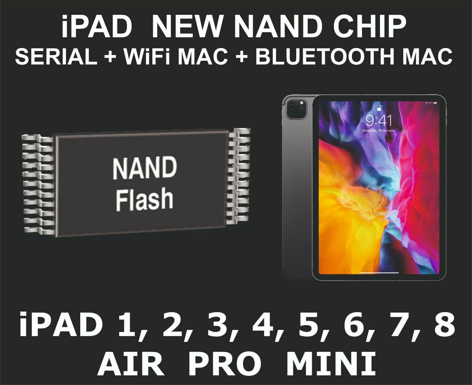New Nand Chip Data, Serial Number, Wifi Mac, Bluetooth Mac, Ipad A7 Cpu