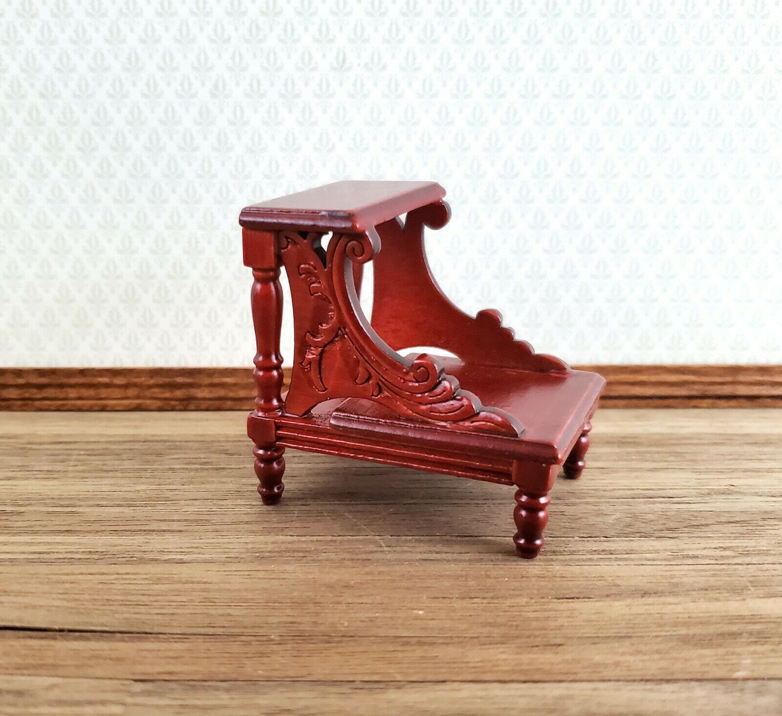 Dollhouse Miniature Library Or Bed Steps 1:12 Scale Wood Mahogany Finish
