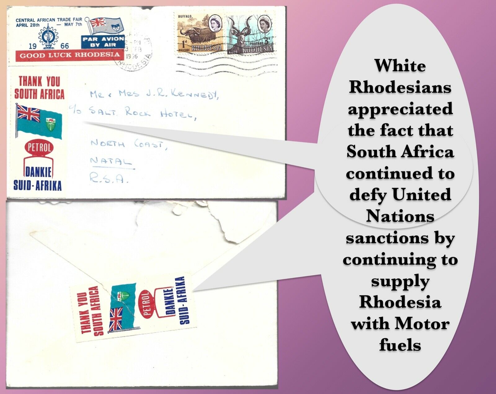 Rhodesia 1966 Airmail & 2 Petrol Thank You Cinderella Cachets To Cover 0076