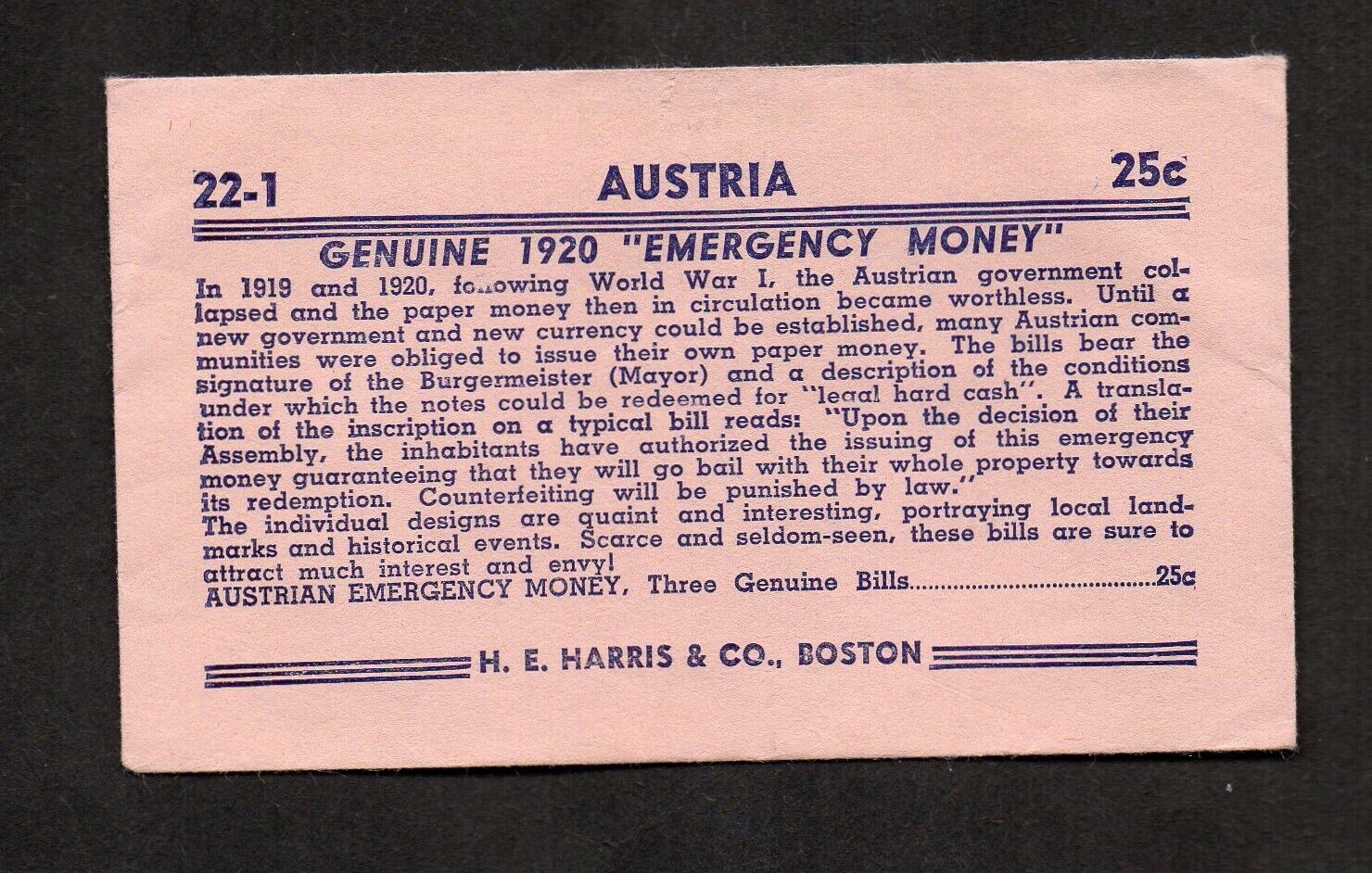 Austria, 1920 “emergency Money” Approvals Envelope, H.e. Harris & Co.