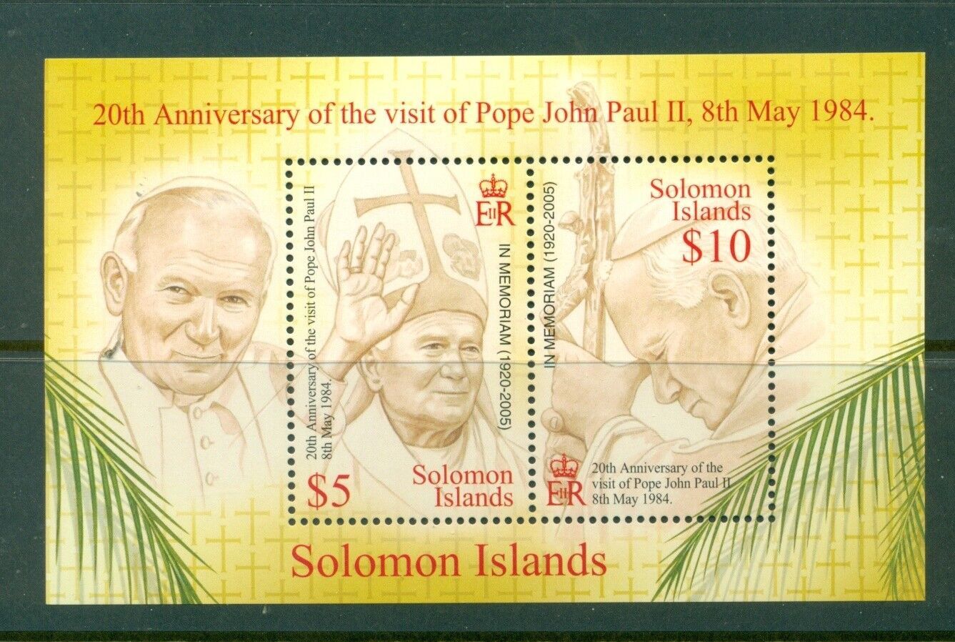 Solomon Islands #1025 (2005 Pope John Paul Memorial O/p Sheet) Vfmnh Cv $5.75