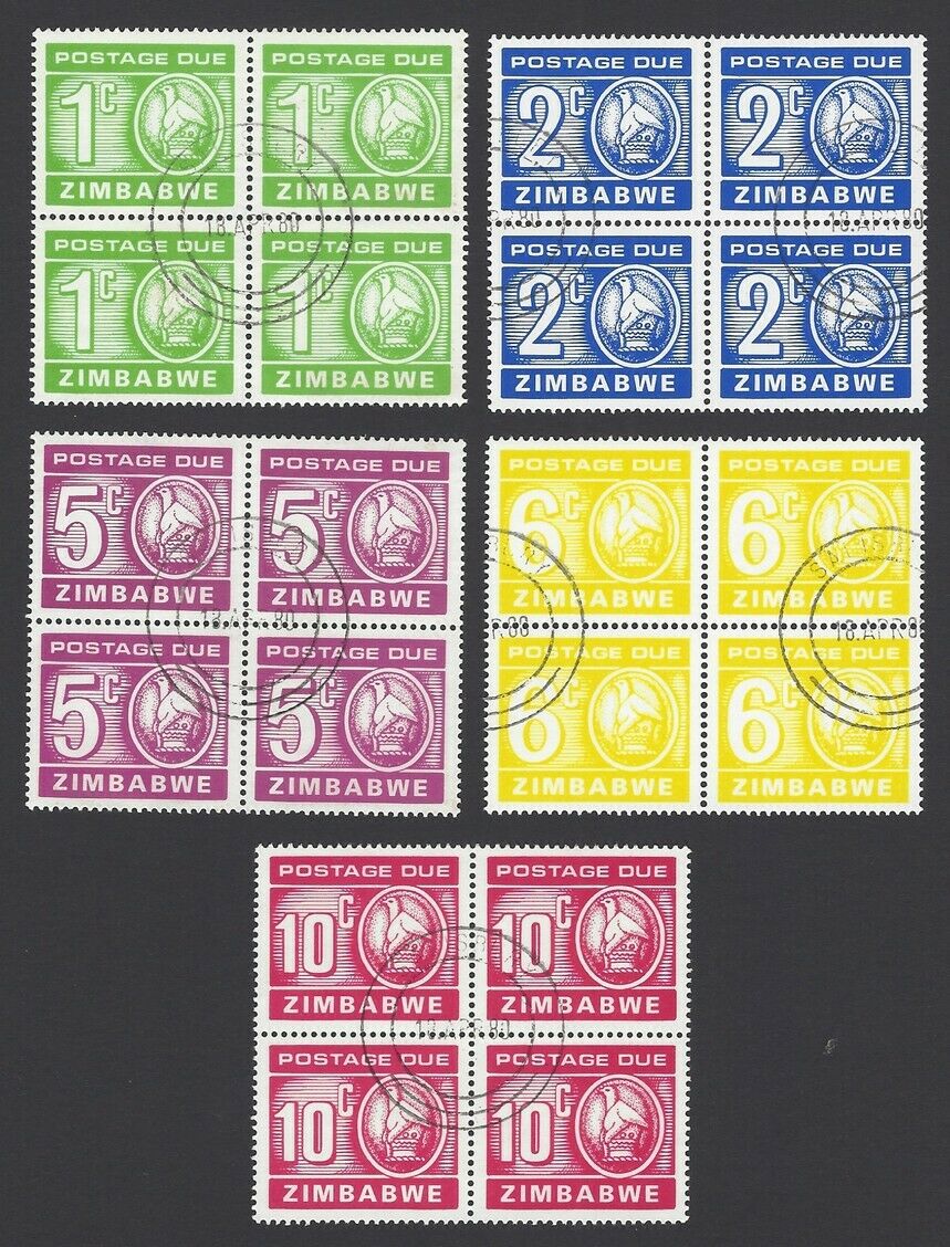 Zimbabwe 1981 Postage Dues 5v Used Blocks Of 4