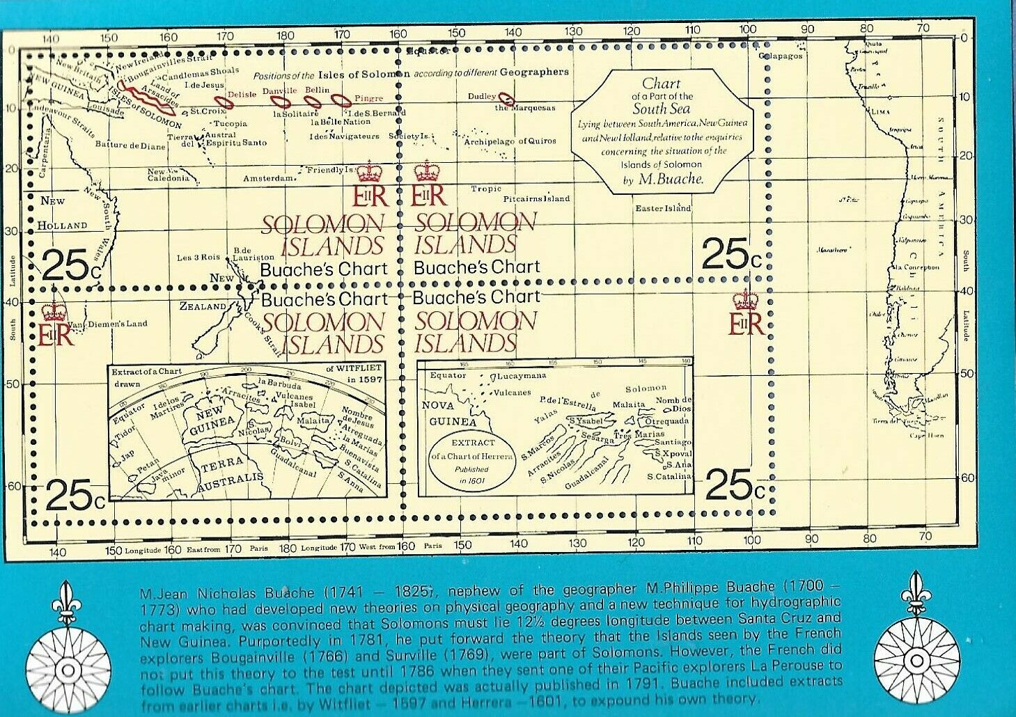 Solomon Islands 443 Mnh S/s Charts Of Mapmaker Jean Nicholas Buache