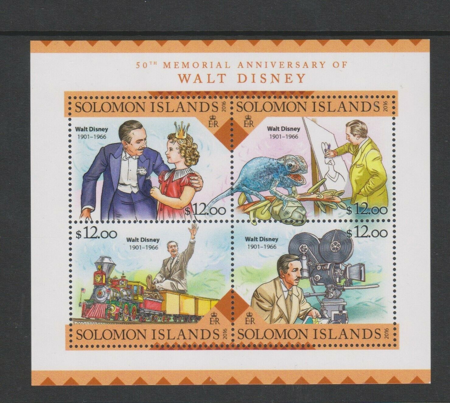 Solomon Islands - 2016, $12 X 4, Walt Disney Set - Block Of 4 - Mnh