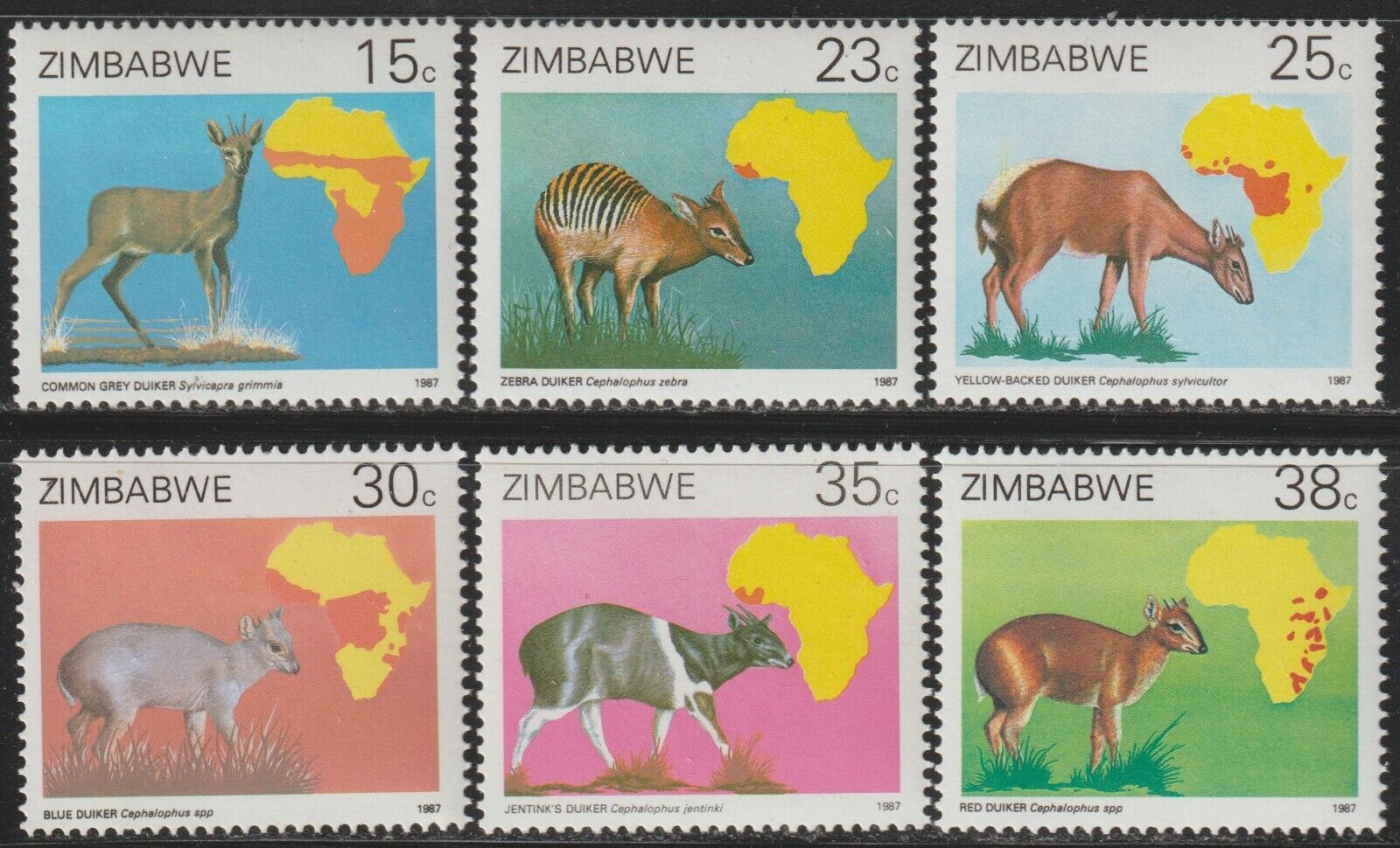 1987 Zimbabwe Sc# 550-555 - Duikers And Population Maps - M-nh