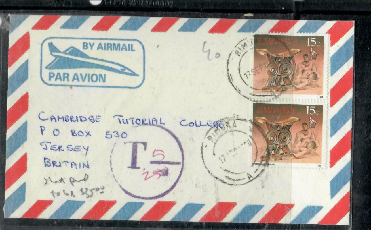 Zimbabwe  Cover (p0407b) 15c X2 On A/m Cover Taxed 5/25 To England